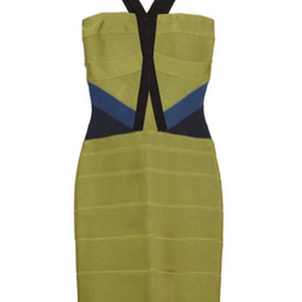 Herve Leger Elegant Green and Blue Bandage Dress